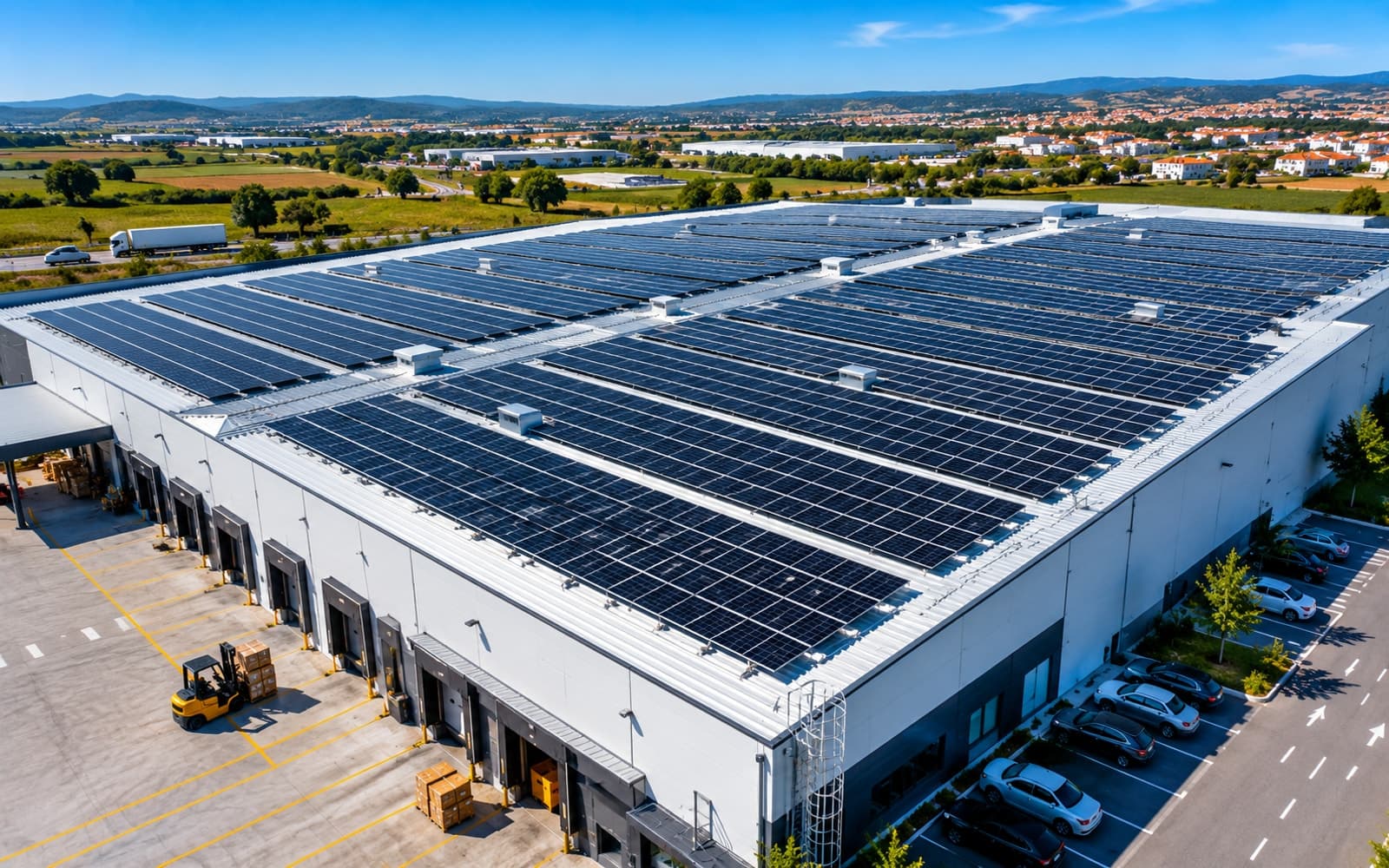 Instalação fotovoltaica em cobertura de empresa